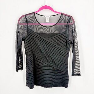 Cache Black Asymmetrical 3/4 Sleeve Blouse